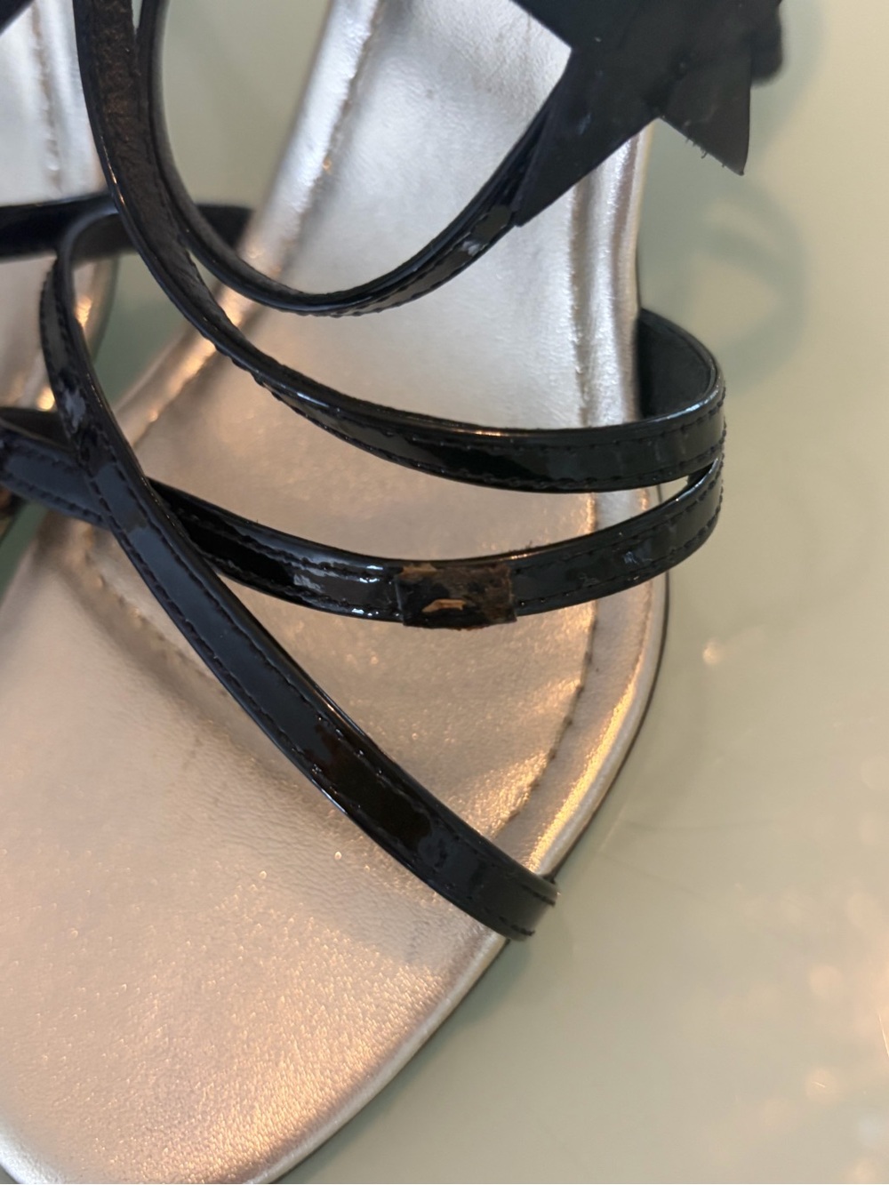 Saint Laurent Black Patent Star-Strap Heels - Picture 6 of 7
